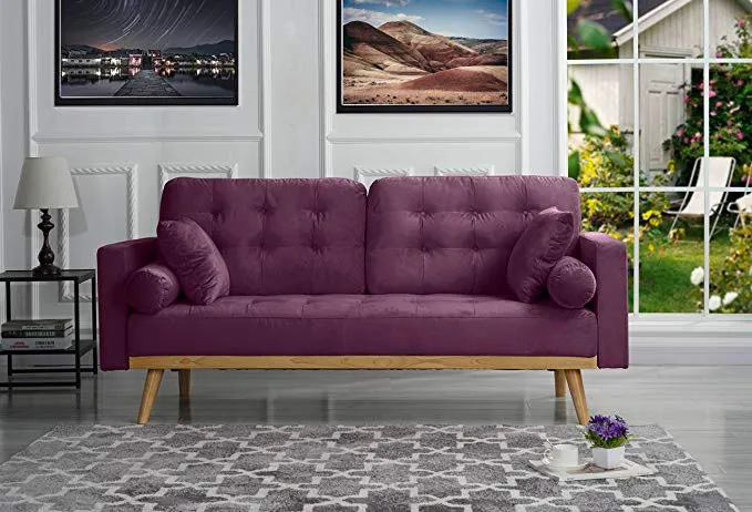 Mid-Century-Modern-Tufted-Velvet-Fabric-Sofa-Purple