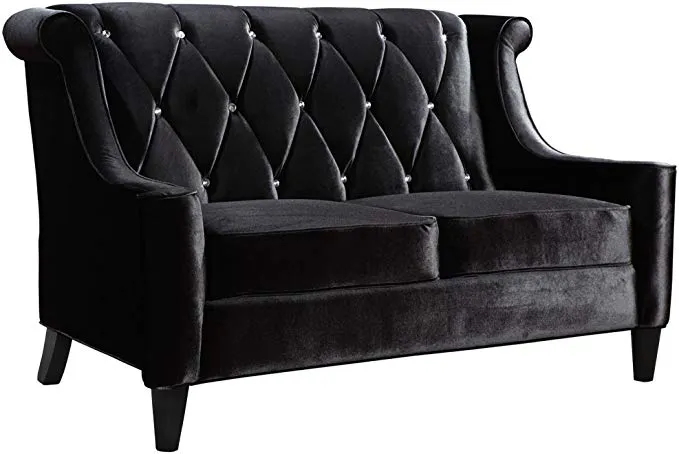 Barrister-Loveseat-in-Black-Velvet-and-Black-Wood-Finish