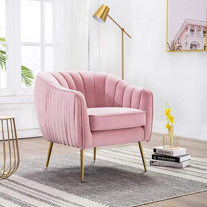 Altrobene-Velvet-Accent-Chair-Pink-with-Gold-Legs