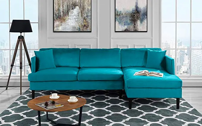 Mid-Century-Modern-Velvet-Sectional-Sofa-L-Shape