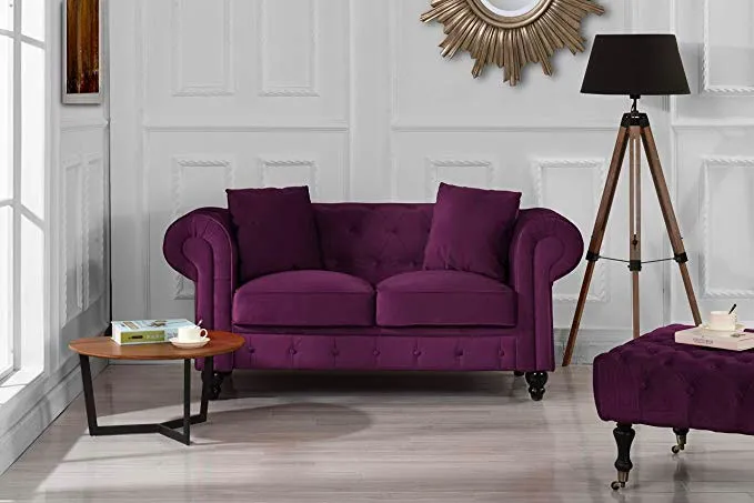 Furniture-Classic-Modern-Scroll-Arm-Velvet-Chesterfield-Love-Seat-Sofa-Purple