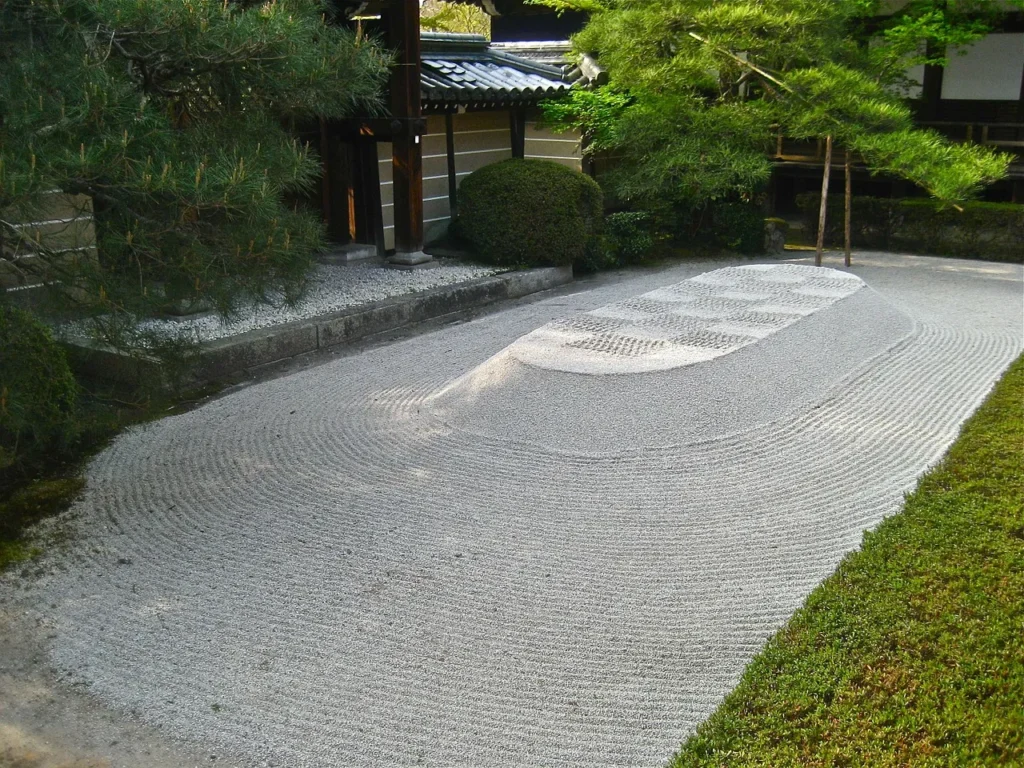 Zen garden in front of Japanese traditional building