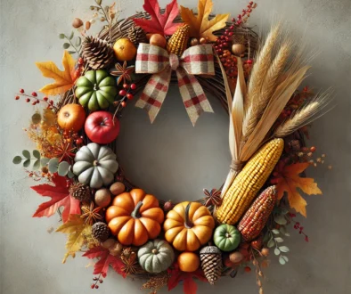 Thanksgiving wreath made with seasonal elements