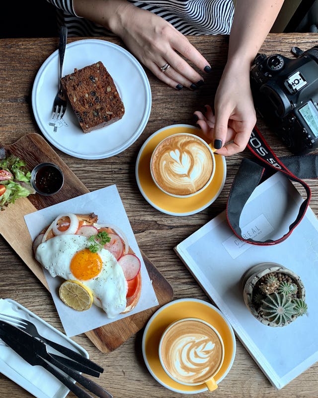 enjoying coffee with breakfast