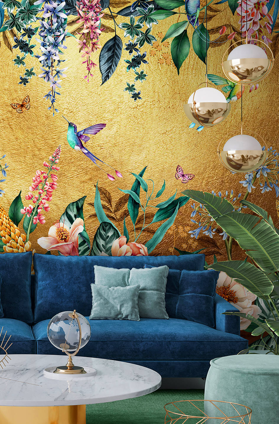 Paradise Garden Gold Metallic Wallpaper by Avalana Design