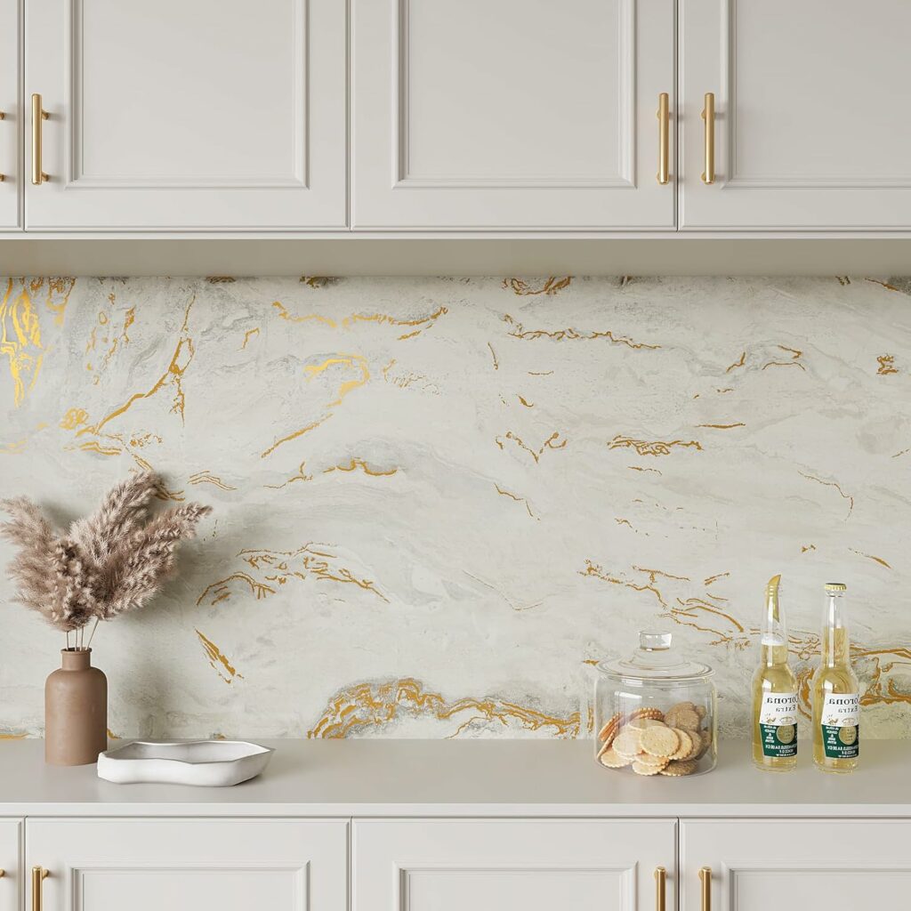 VEELIKE Beige Gold Liquid Marble