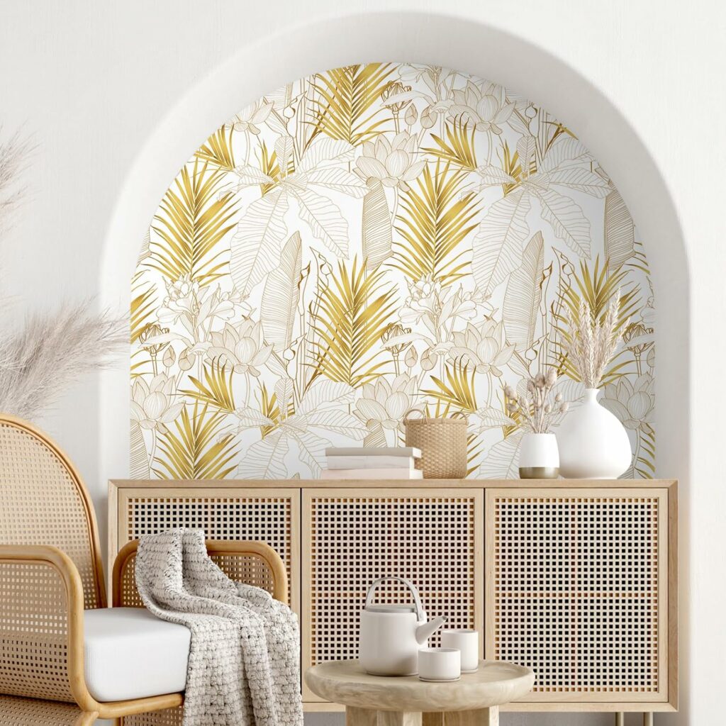 VEELIKE Boho Gold Tropical Wallpaper