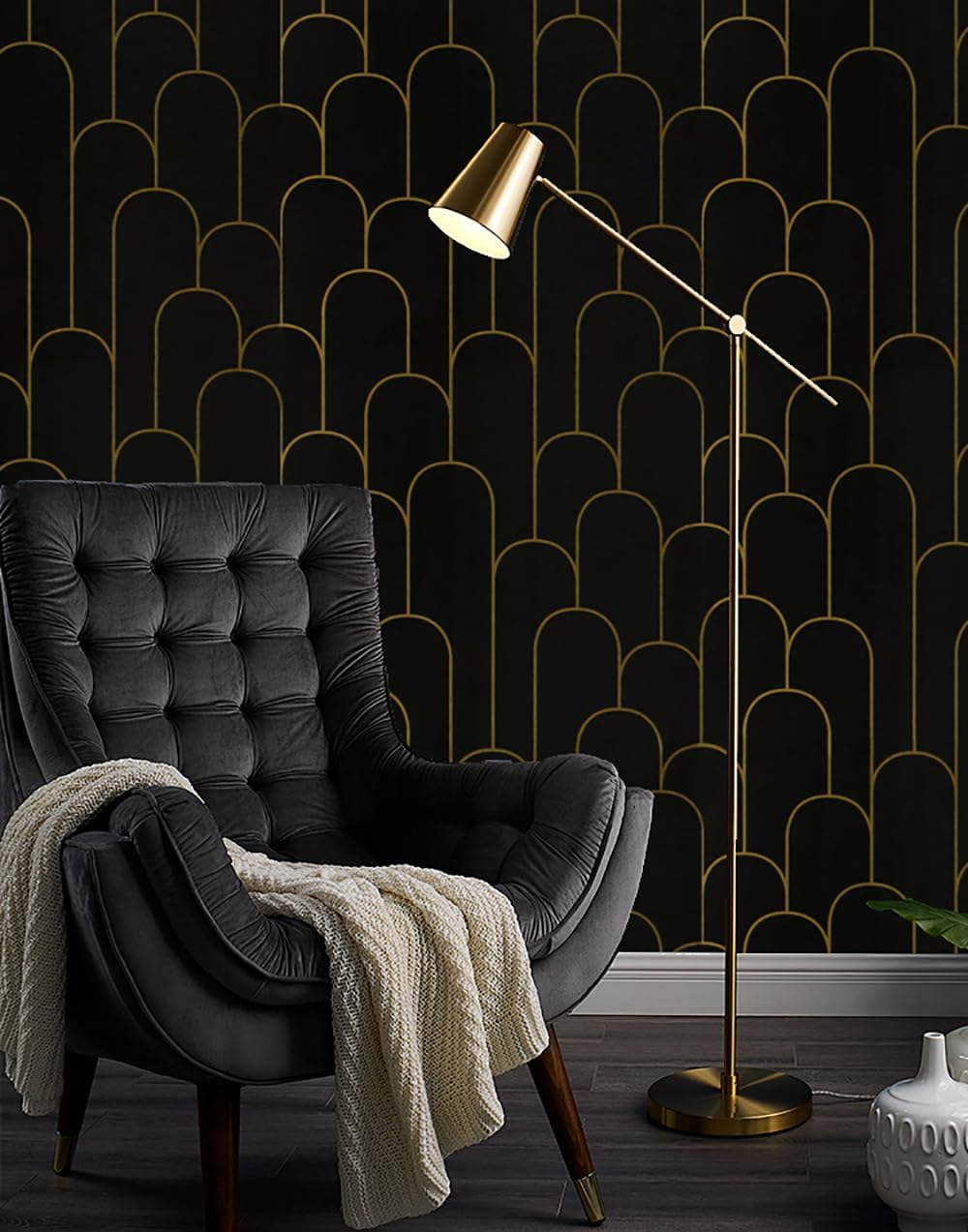 Yasinet Peel and Stick Wallpaper Modern Black and Gold